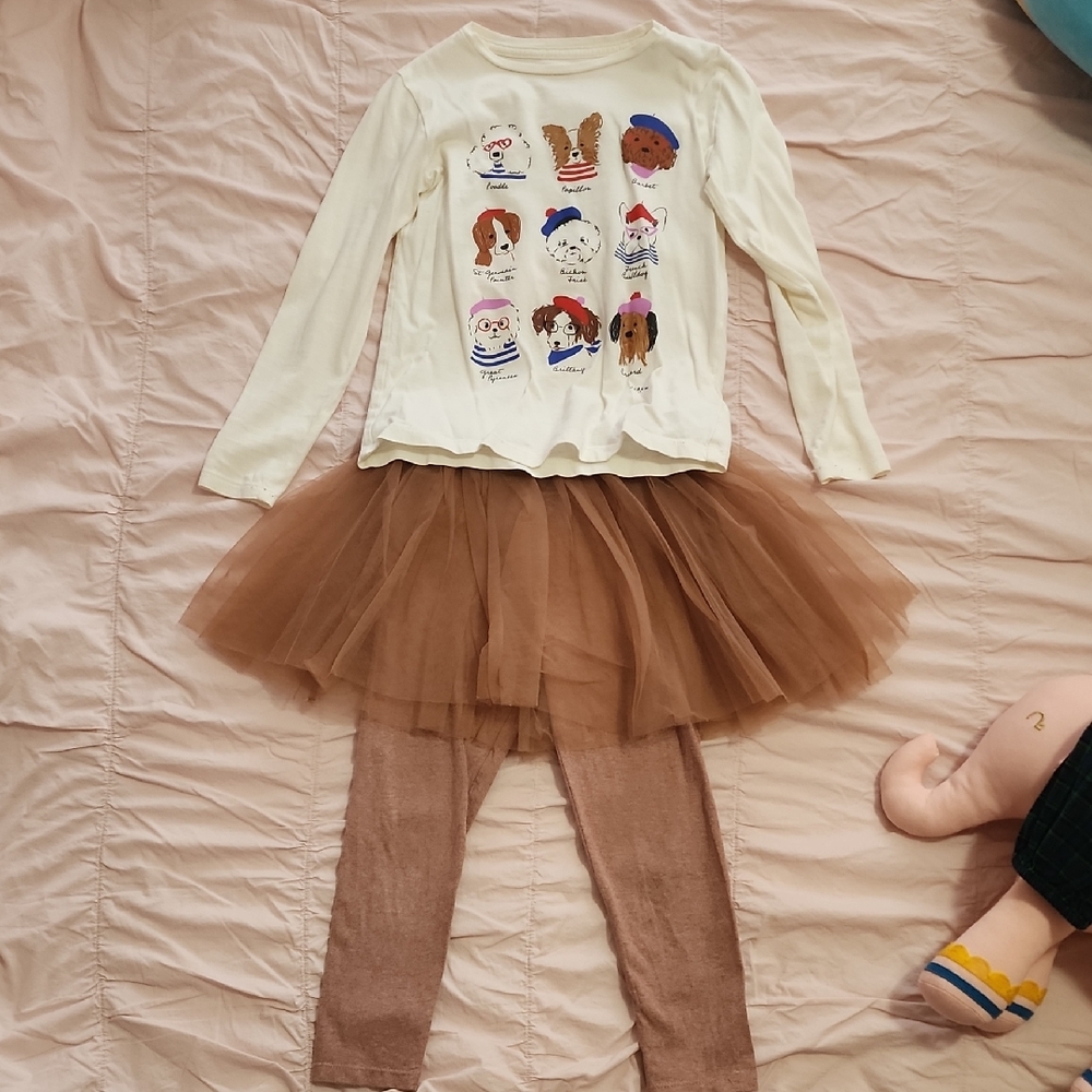 Crewcuts Kids Graphic Long Sleeve Top with Next Direct Tulle Skirt and Leggings